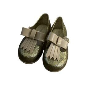 Mini Melissa Girls' Gold Glitter Tassel Loafer Shoes Size 6